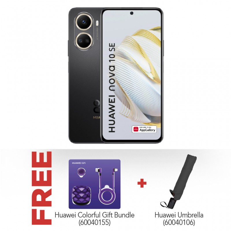 Huawei Nova 10SE Black & Free Huawei Premium Gift Bundle + Huawei Umbrella