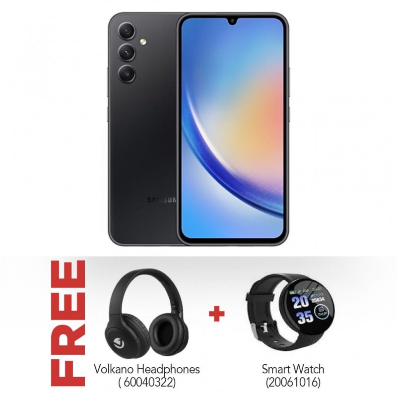 Samsung Galaxy A34 Black - 128GB 5G & Free Volkano Galactic Series Headphones + Smart watch D18