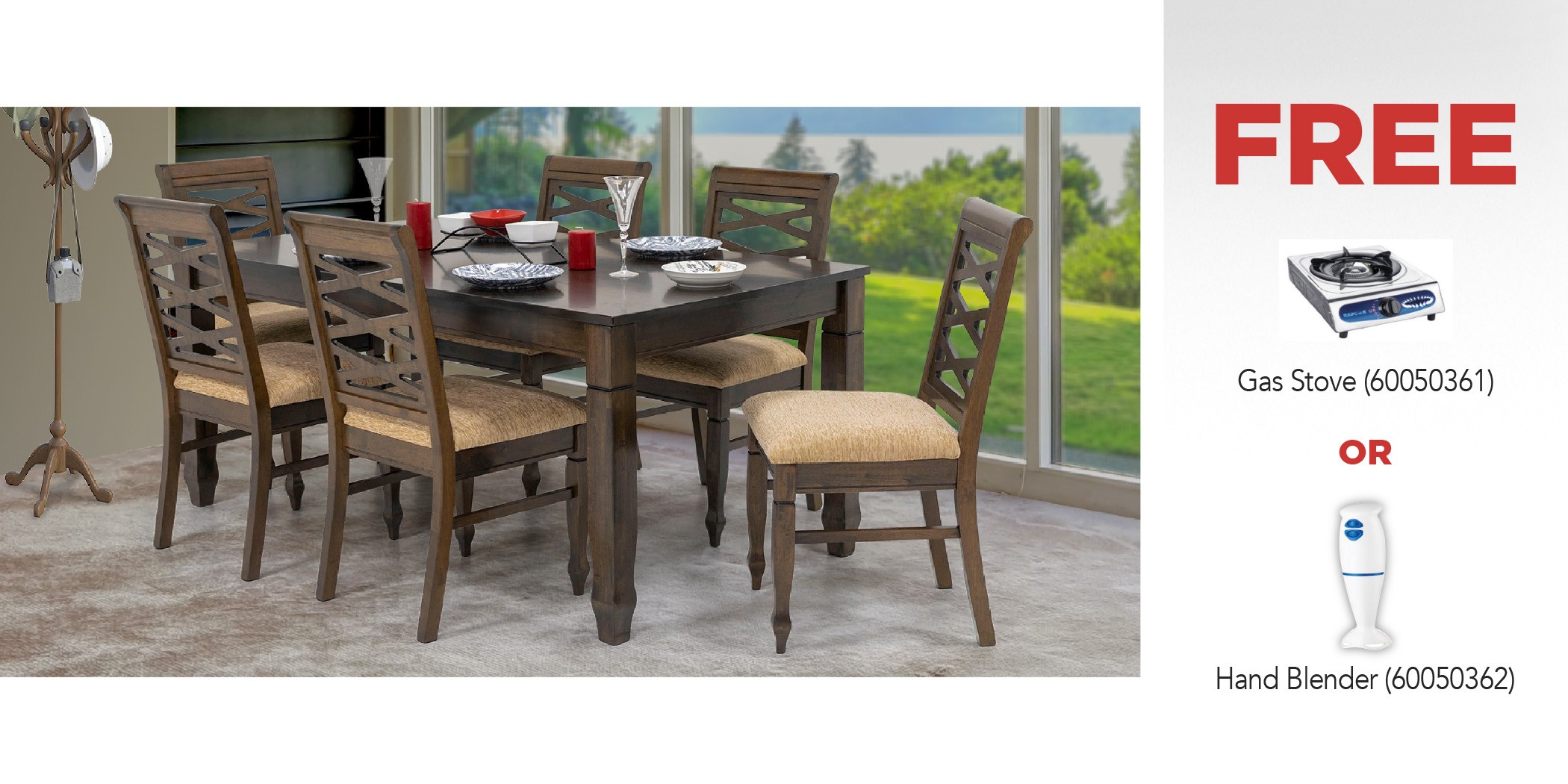 Nairobi Table and 6 Chairs Rubberwood & Free Gas Stove Ref CGS-SS01-1Y ...