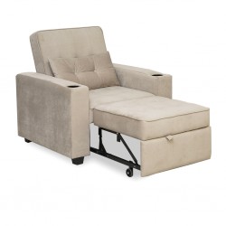 Pullout Chair W/2 Cupholder in Beige Col Fabric