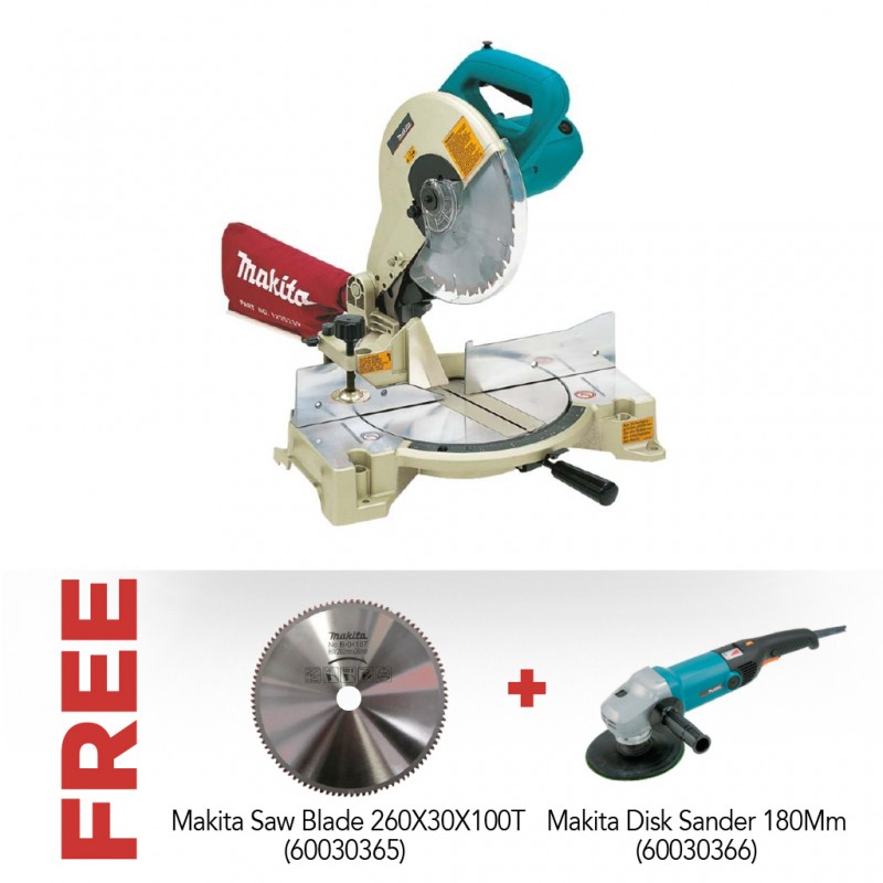 Makita LS1040 255mm Mitter Saw & Free Makita - T.C.T Saw Blade + Makita - (D)Disk Sander