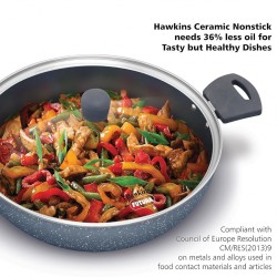 Hawkins ICK50G 5L IC Ceramic Deep Kadhai With Glass Lid