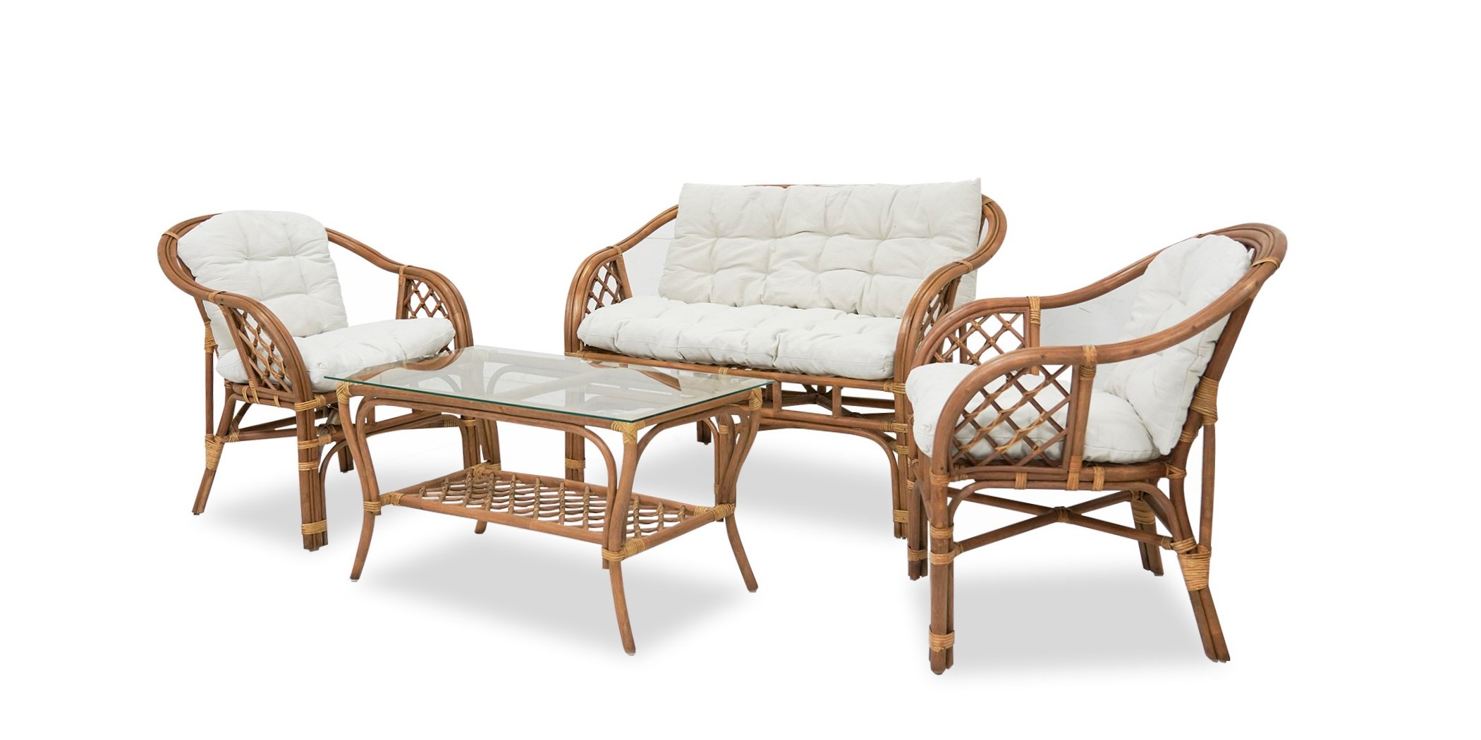 Marcos Sofa 2+1+1 with coffee table natural rattan