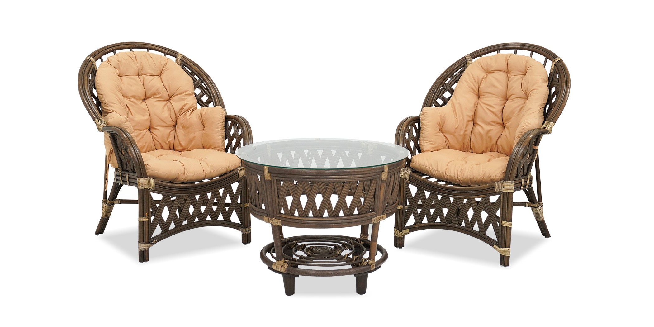 Terrace sofa set with coffee table natural rattan
