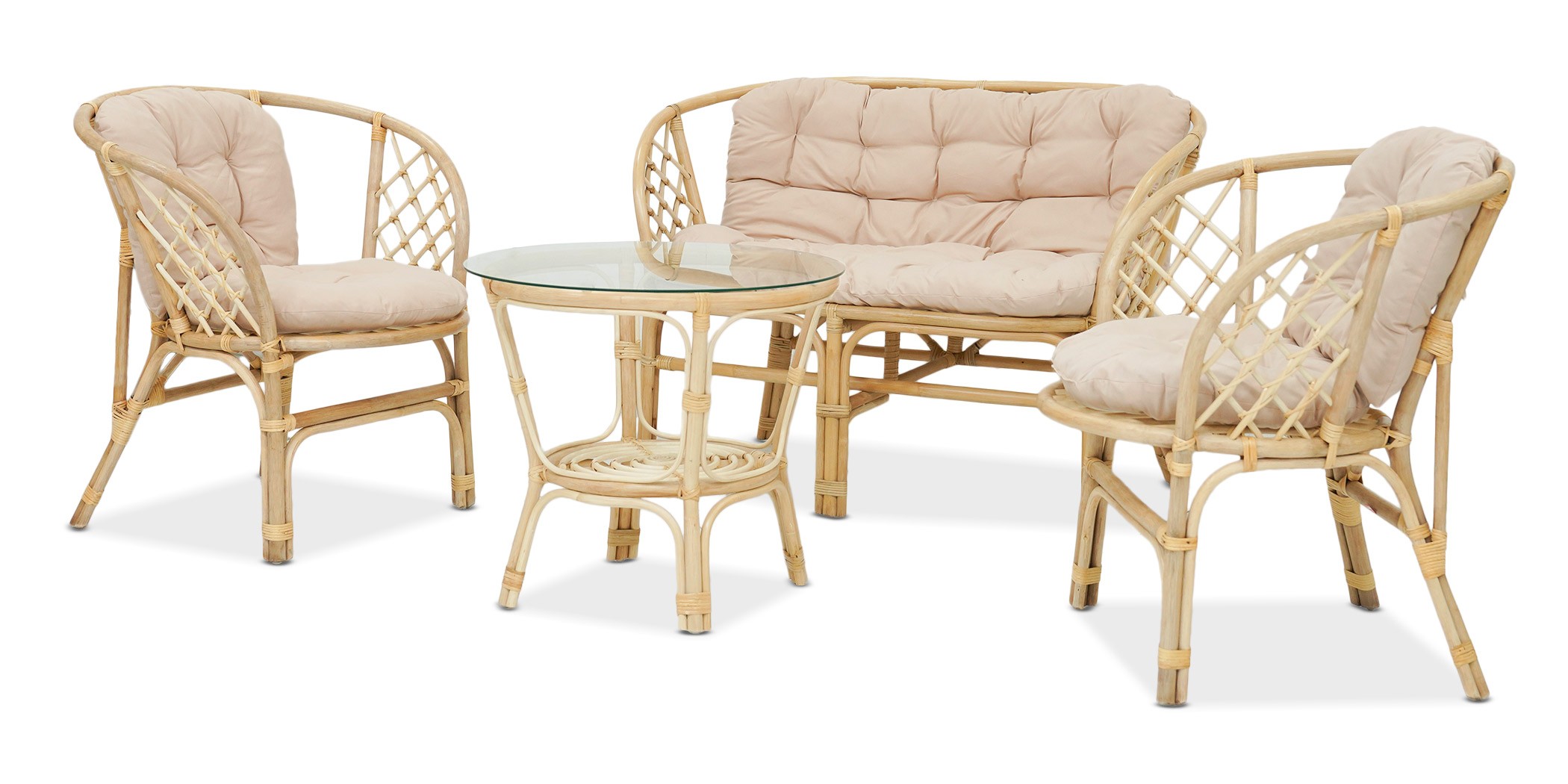 Bahama sofa 2+1+1 with coffee table natural rattan