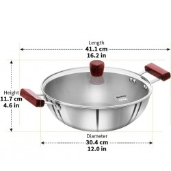 Hawkins SSK50G IC 5L Tri-Ply SS Kadhai With Glass Lid