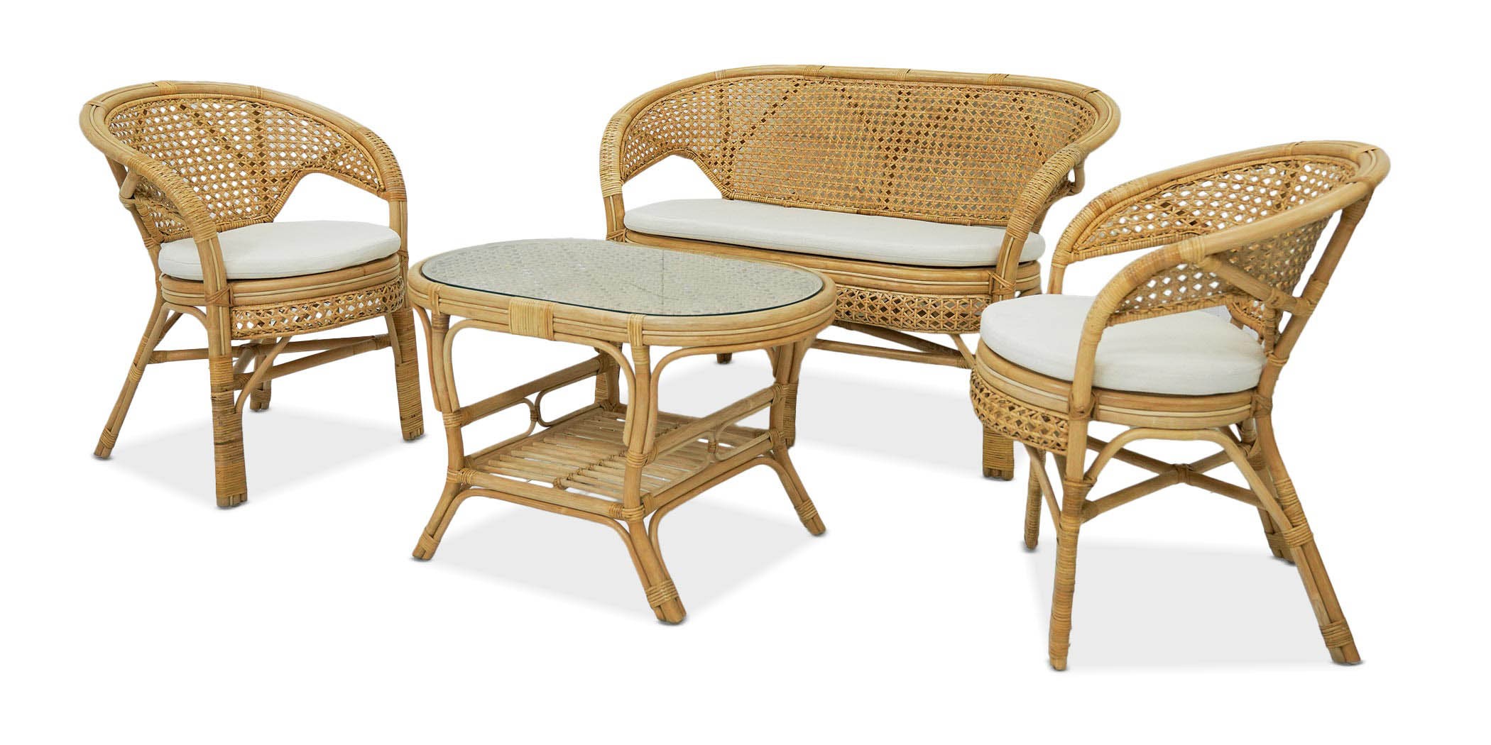 Webli Sofa Set 2+1+1 With Coffee Table Natural Rattan