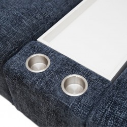 Arca Corner LHF 2S & RHF 4S W/2 Cupholder & Storage Wedge in Navy Blue & White Pattern Col Fab