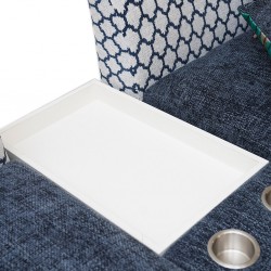 Arca Corner LHF 2S & RHF 4S W/2 Cupholder & Storage Wedge in Navy Blue & White Pattern Col Fab