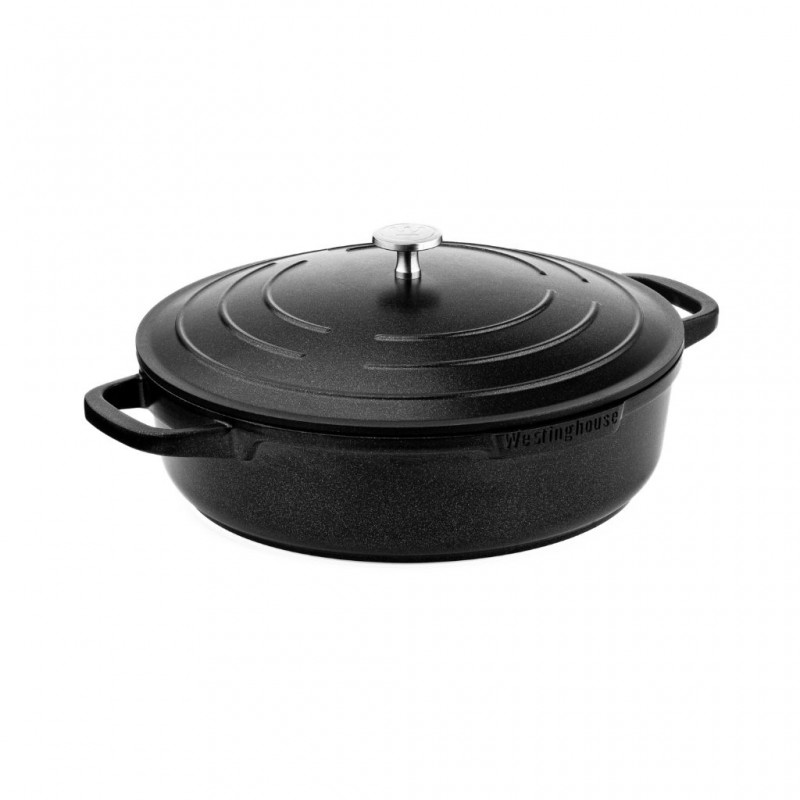 Westinghouse 32cm Black Cast Aluminum Low Casserole With Lid Performance Series WCCC0095L32BK