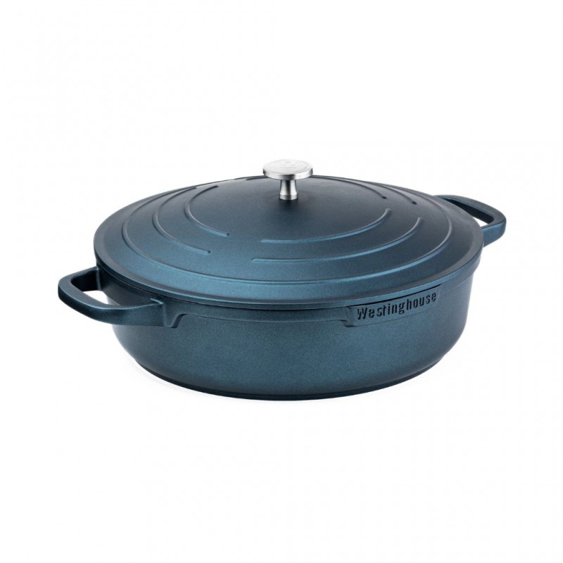 Westinghouse 28cm Blue Cast Aluminum Low Casserole With Lid Performance Series WCCC0095L28BL