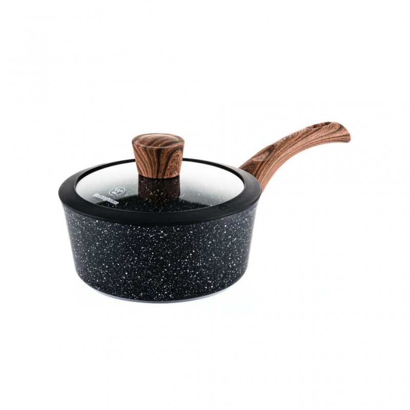 Westinghouse 18cm Forged Aluminum Saucepan With Glass Lid - Black Marble Wood WCSP0085018MBB