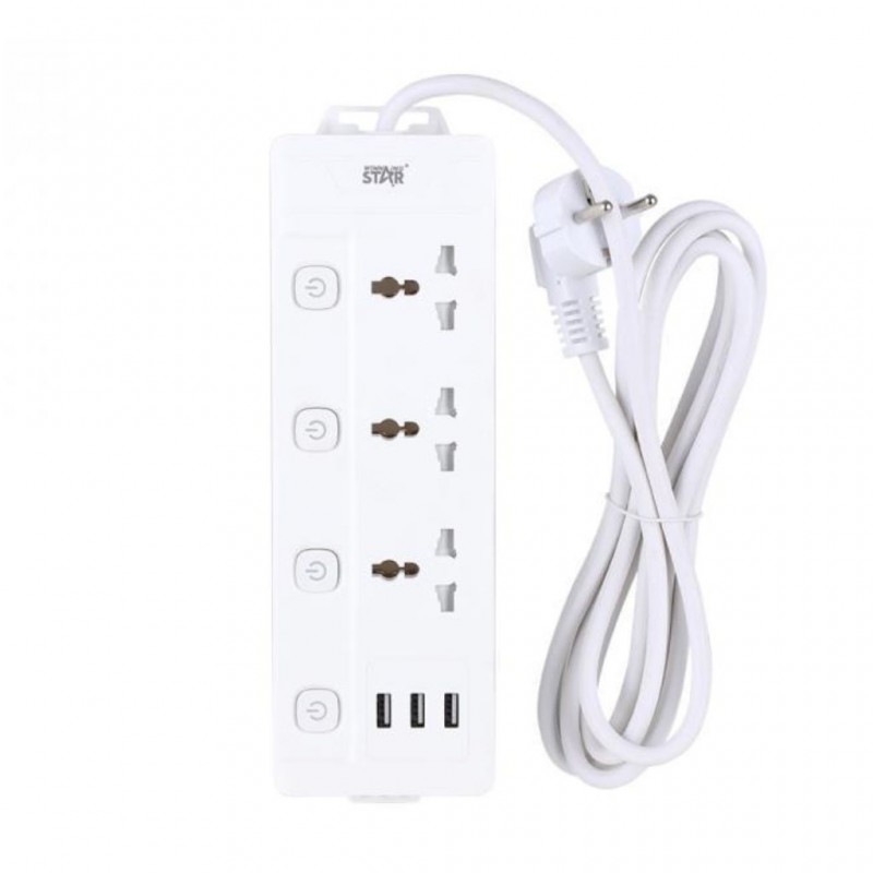 Winning Star ST-4029 10A 3 Plug & 3 USB Position Power Socket "O"