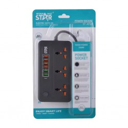 Winning Star ST-4010 Black 10A 3 Plug & 4 USB Charge Positions Power Socket "O"