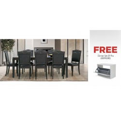 Kuka Table and 8 Chairs PU Dark Brown & Free Kovel Shoe Cabinet White Color