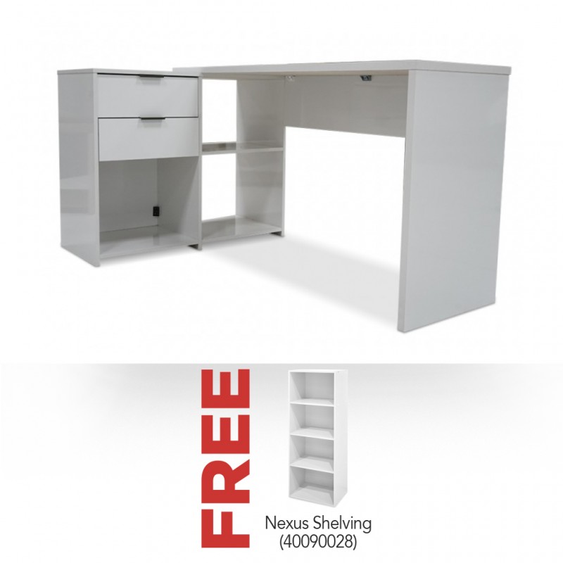 Juan Office Table White & Free Nexus Shelving White Particle Board MB085