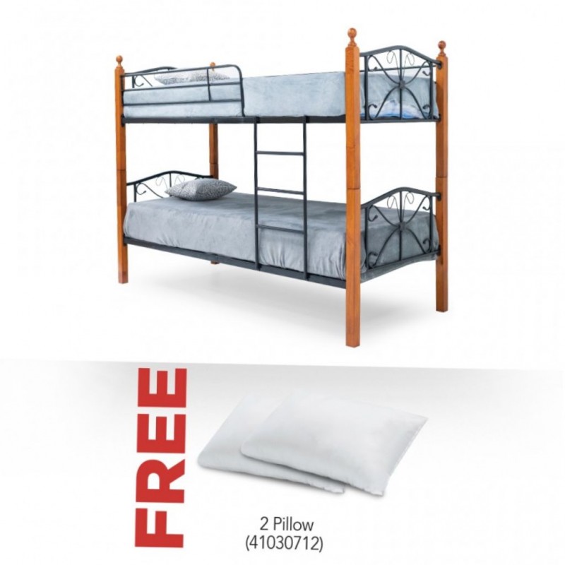 Princess Bunk Bed 90x190 cm Rubberwood/Metal & Free 2 x Pillow White Micro Polyester 45x65 cm