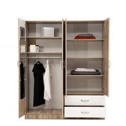 Lazzio Wardrobe 4 Doors Grey Oak & White Matt