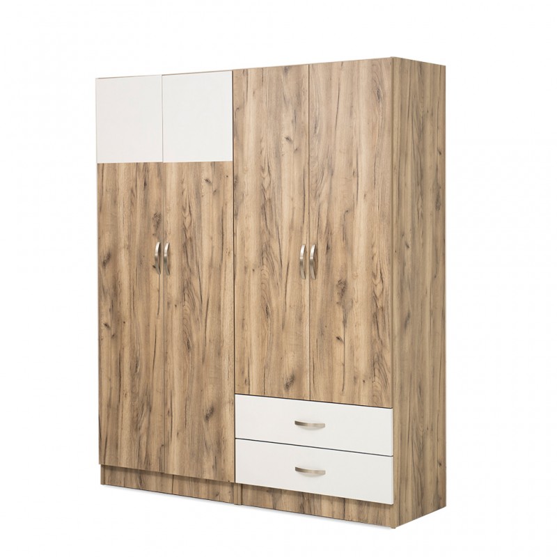 Lazzio Wardrobe 4 Doors Grey Oak & White Matt