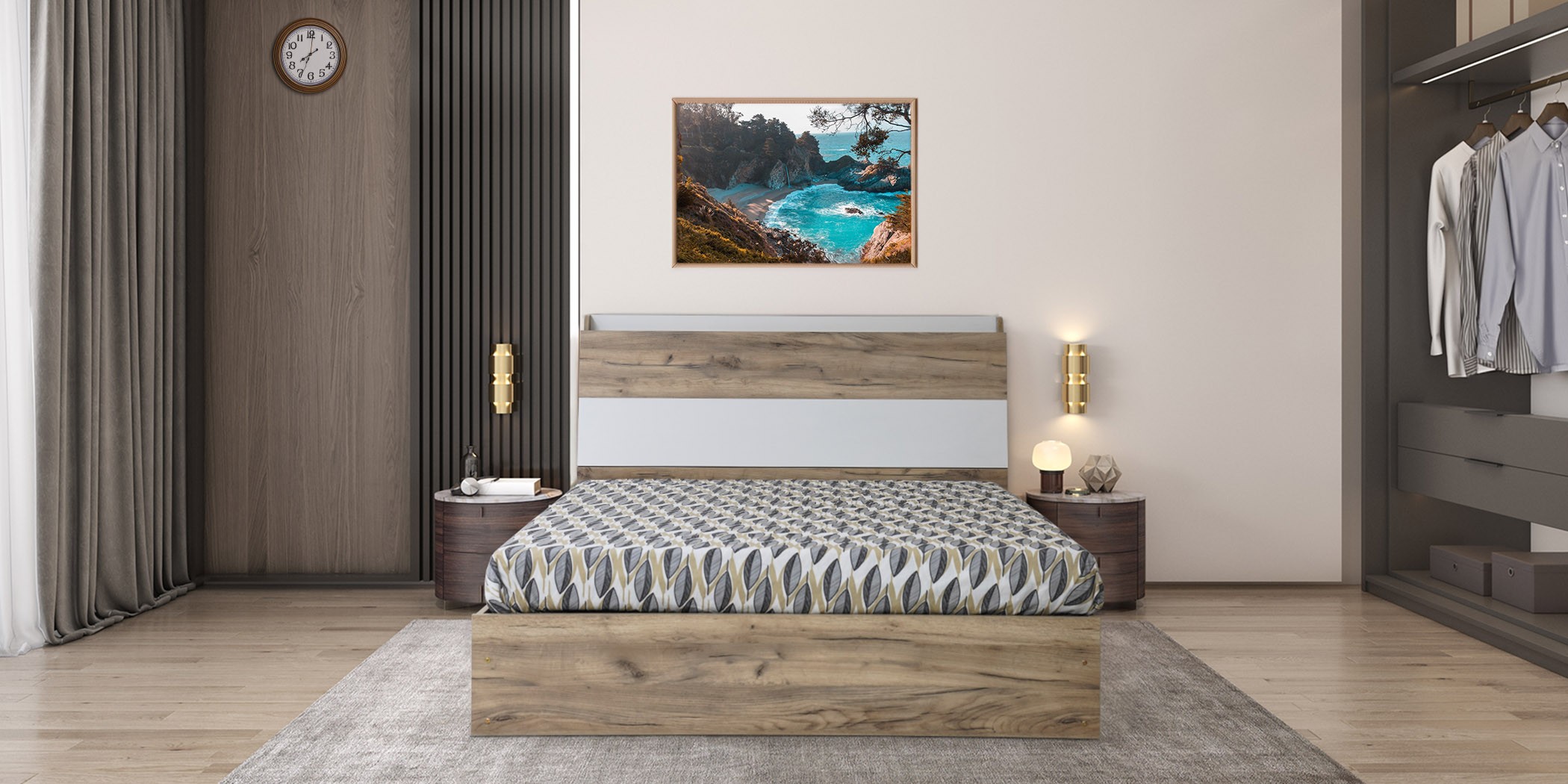 Lazzio Bed 180x200 cm Grey Oak & White Matt