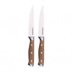 Westinghouse WCKF007702AWD 2pcs 5" Steak Knife Set With Bamboo Handle & Triple Rivets, 2.0mm Blade