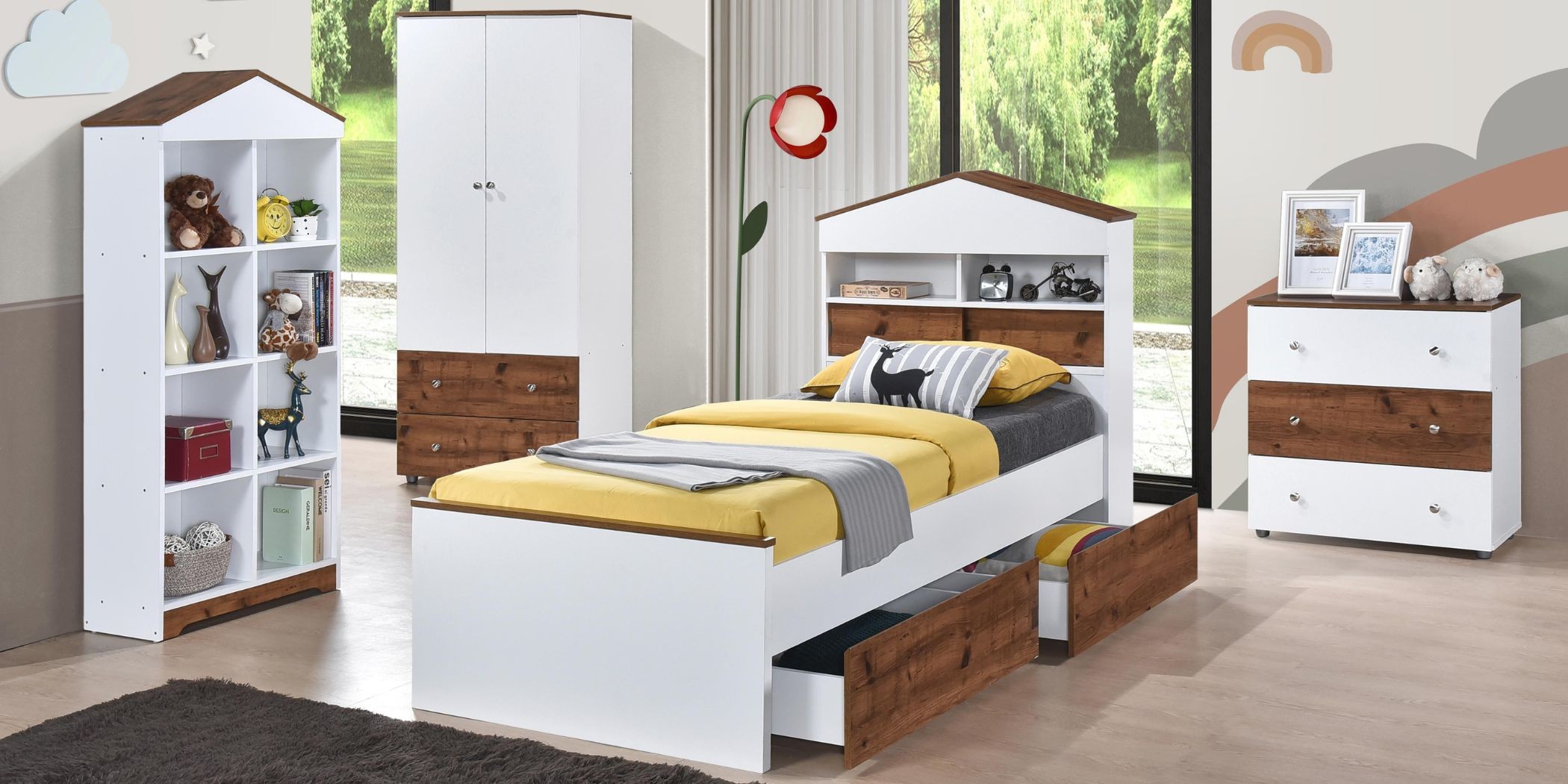 Noah Bedroom Set 90X190 cm White & Aged Oak