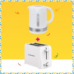 Westinghouse WKWK3058WH 1.7L White Plastic Kettle + Westinghouse WKTTSL10 White 2 Slice Toaster