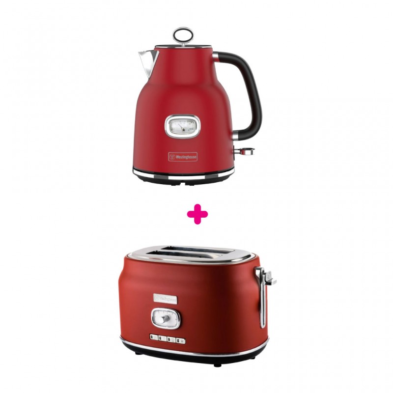 Westinghouse WKWK142RD 1.7L Red Electric Kettle + Westinghouse WKTTB857RD Red 2 Slice Toaster