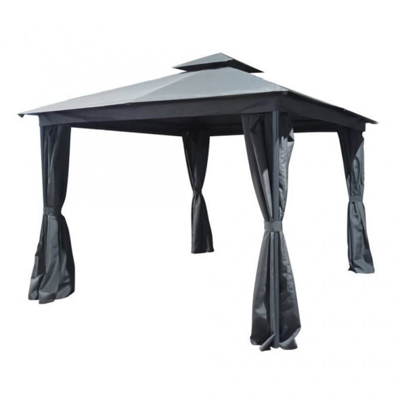 Eton Gazebo Double Roof Iron Shed Grey Fabrics and black