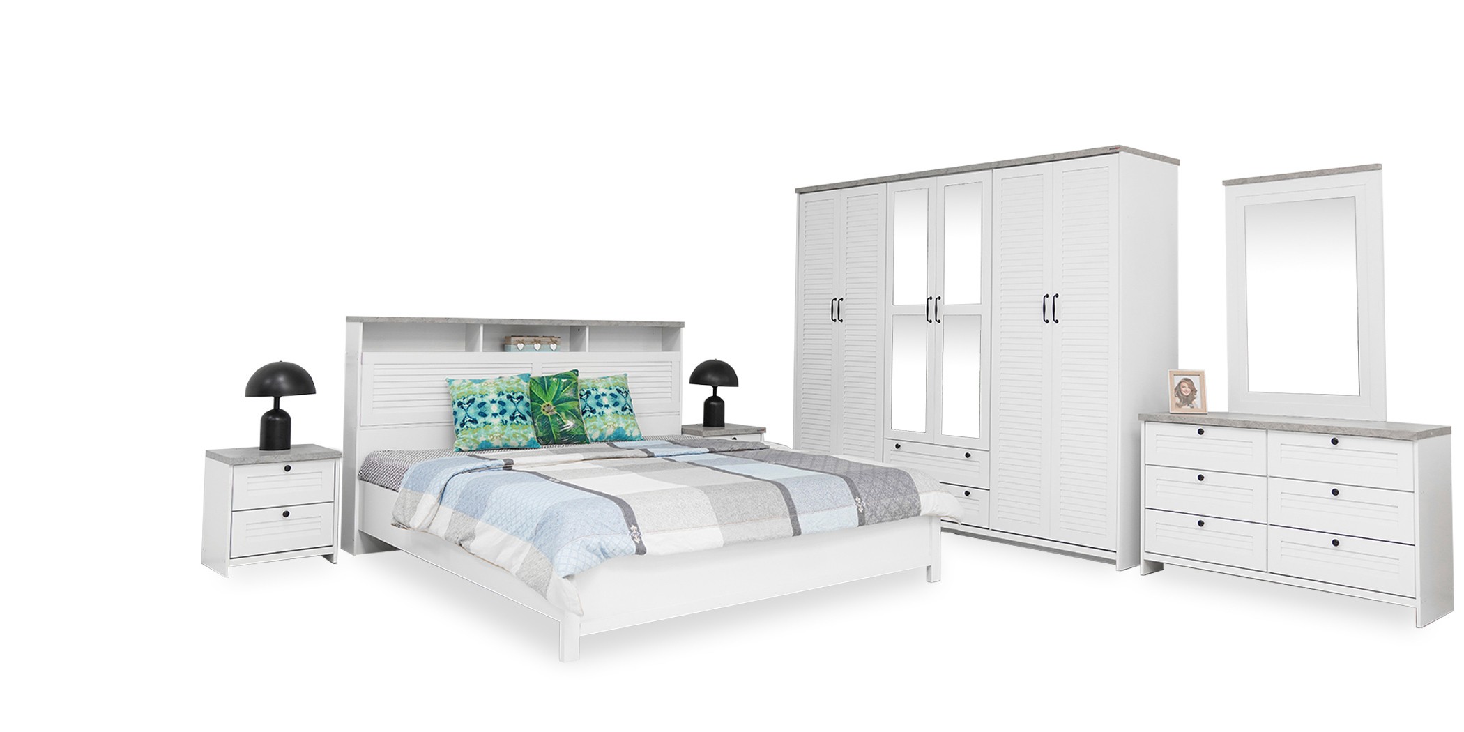 Brianna Bedroom Set 180x200 cm White & Marble Grey