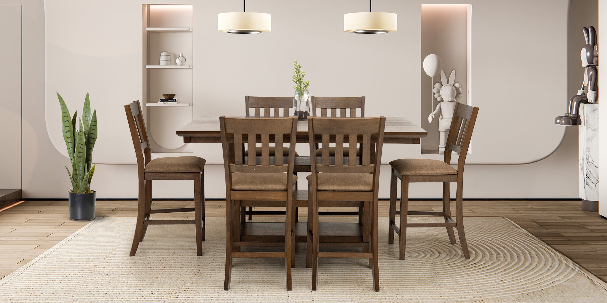 Serafina High Table And 6 High Chairs Ash Veneer