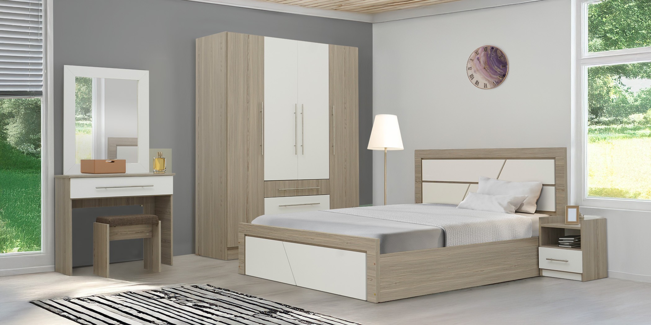 Latonia Bedroom Set Light Brown & White