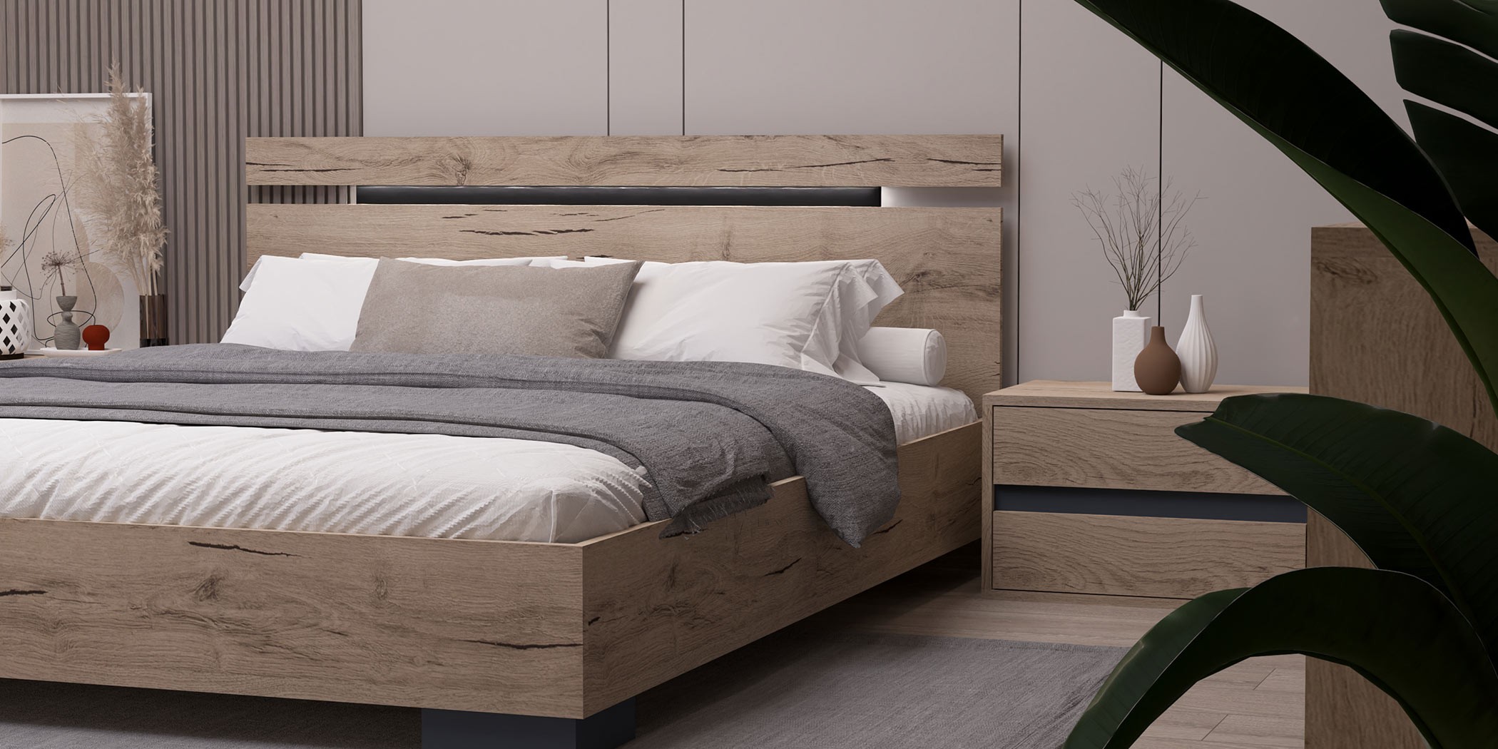 Merli Bedroom Set 160x200 cm Flora & Anthracite