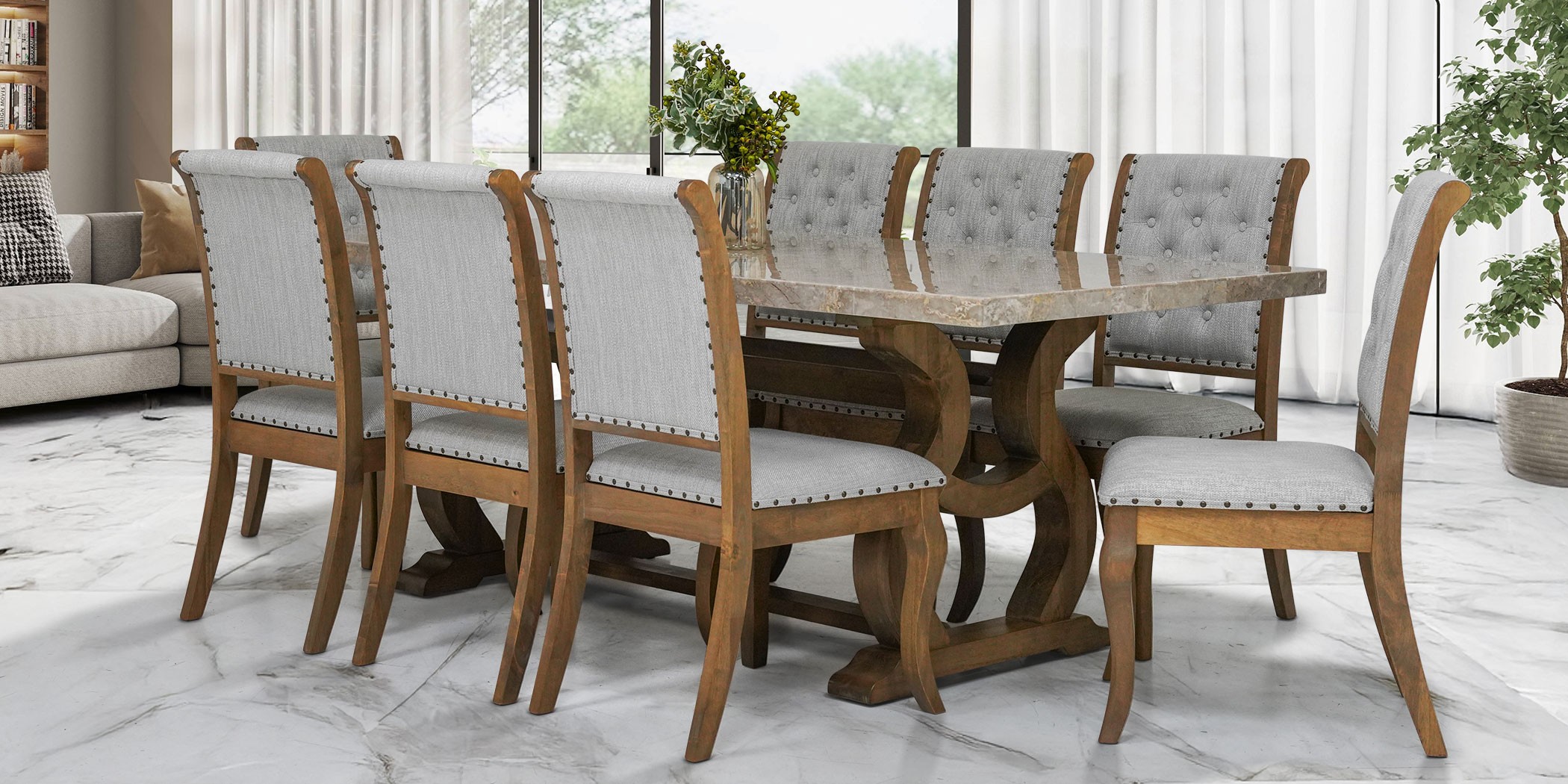 Merlin Table and 8 Chairs Antique Oak