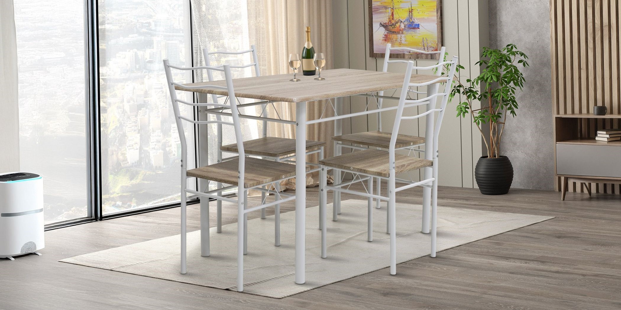 Yakon Table and 4 Chairs Metal/MDF