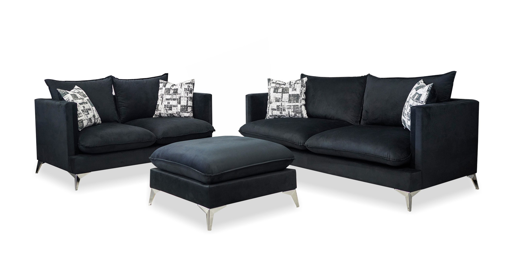 Zuri 3+2+Ottoman In Black Col Fabric