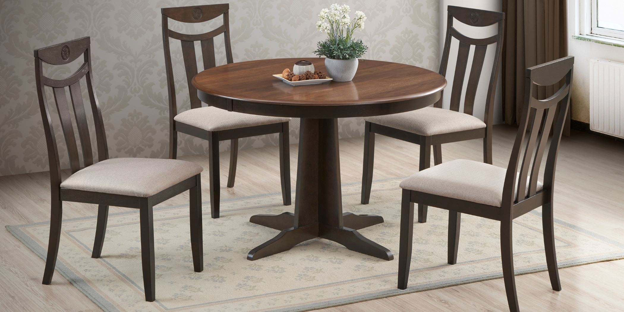 Cosen Round Table and 4 Chairs Rustic Walnut