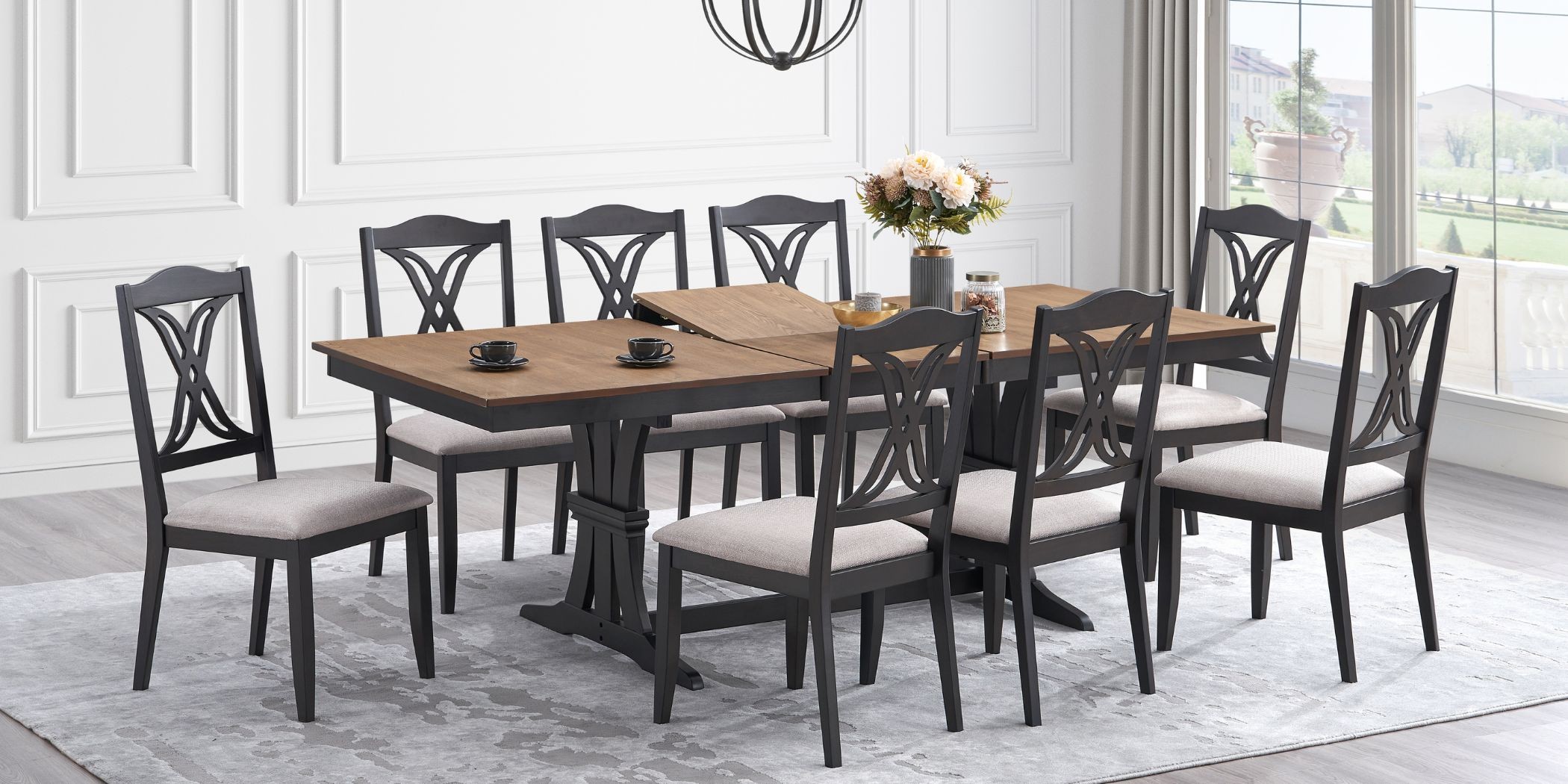 Jeswee Extendable Table and 8 Chairs Ash Brown