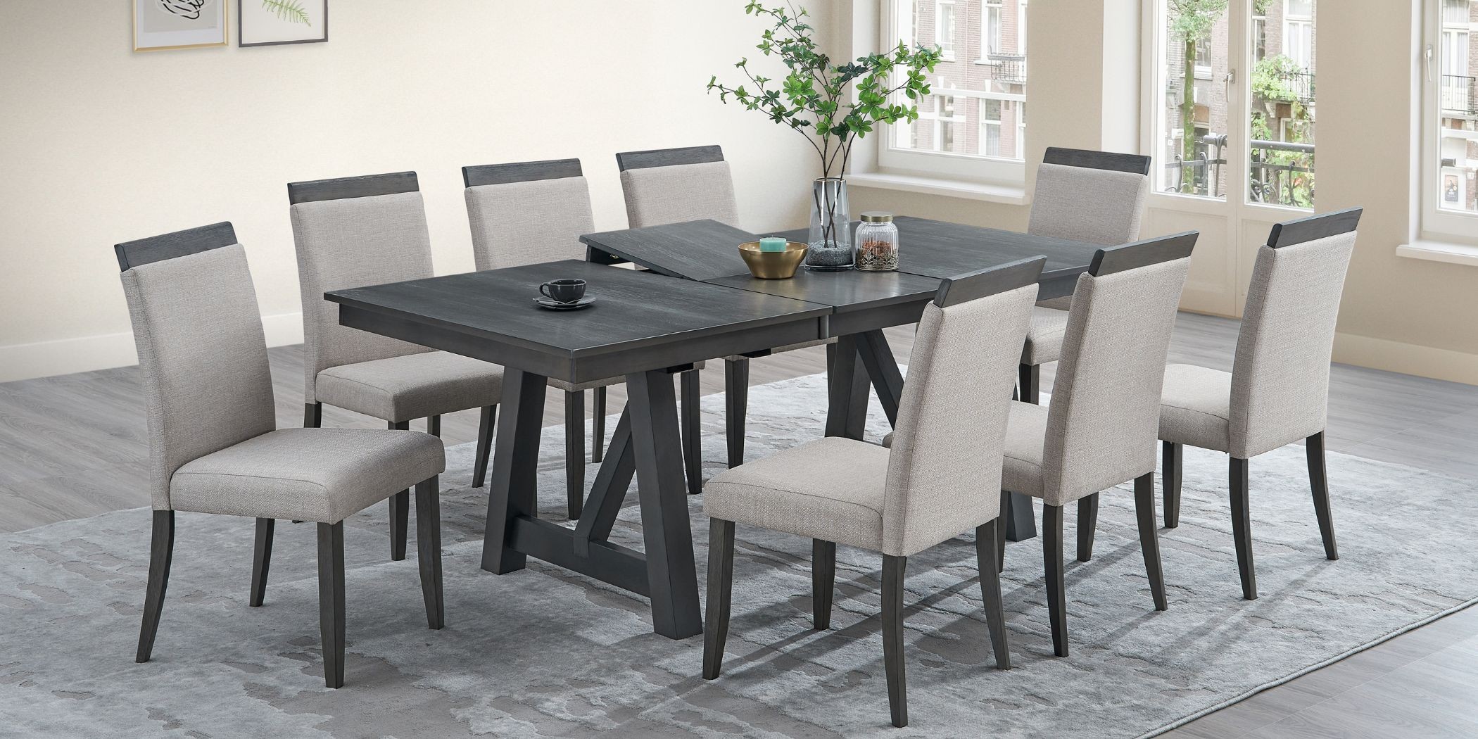 Ashzone Extendable Table and 10 Chairs Sky Grey