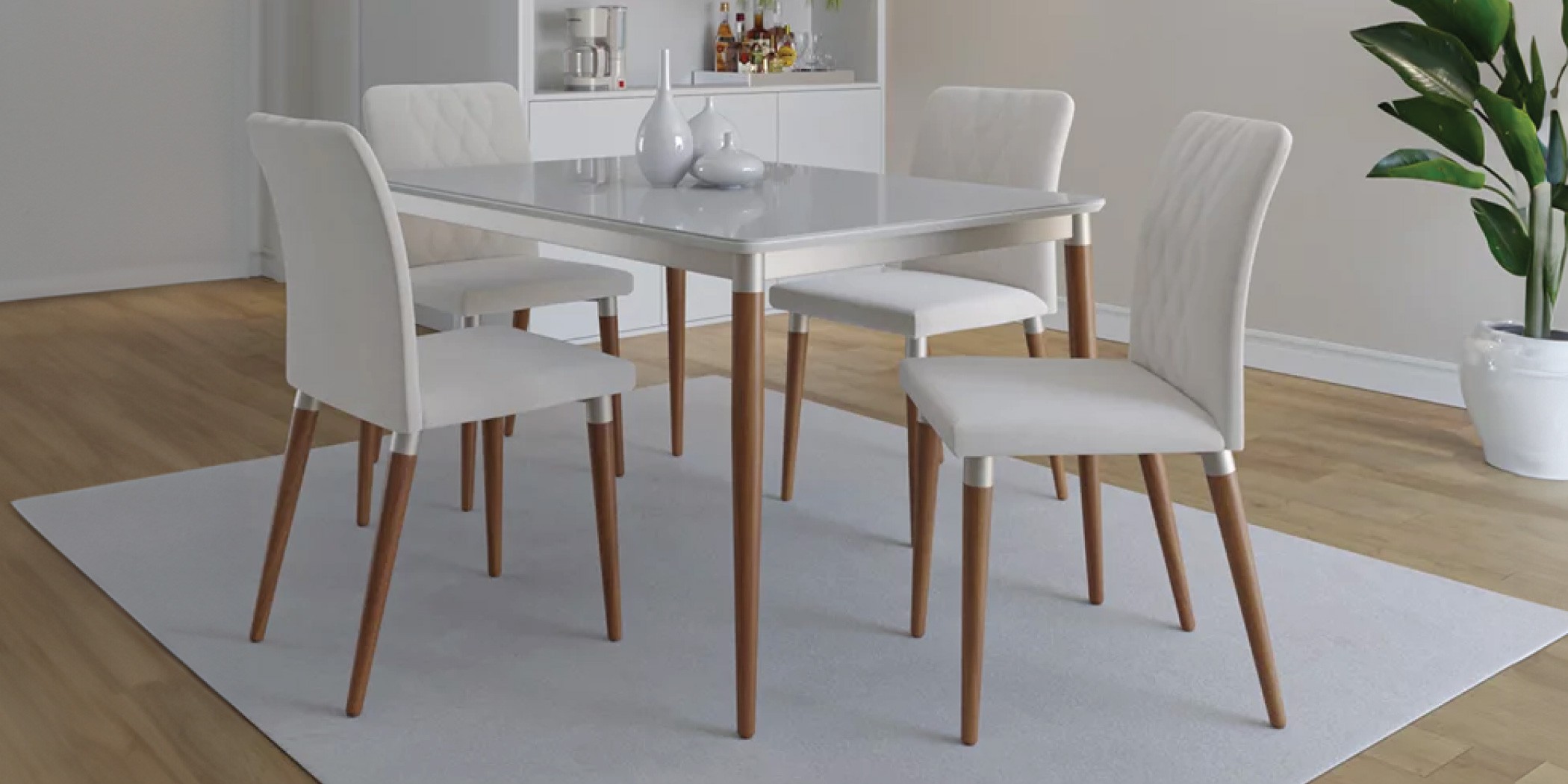 Abbey Table and 6 Chairs Off White & Champagne