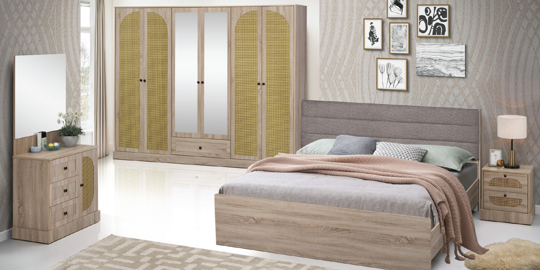 Heritage Rattan Bedroom Set 180x200 cm Sonoma Oak