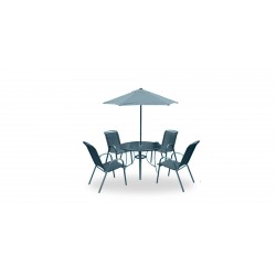 Textilene Table & 4 Chairs With Umbrella Grey