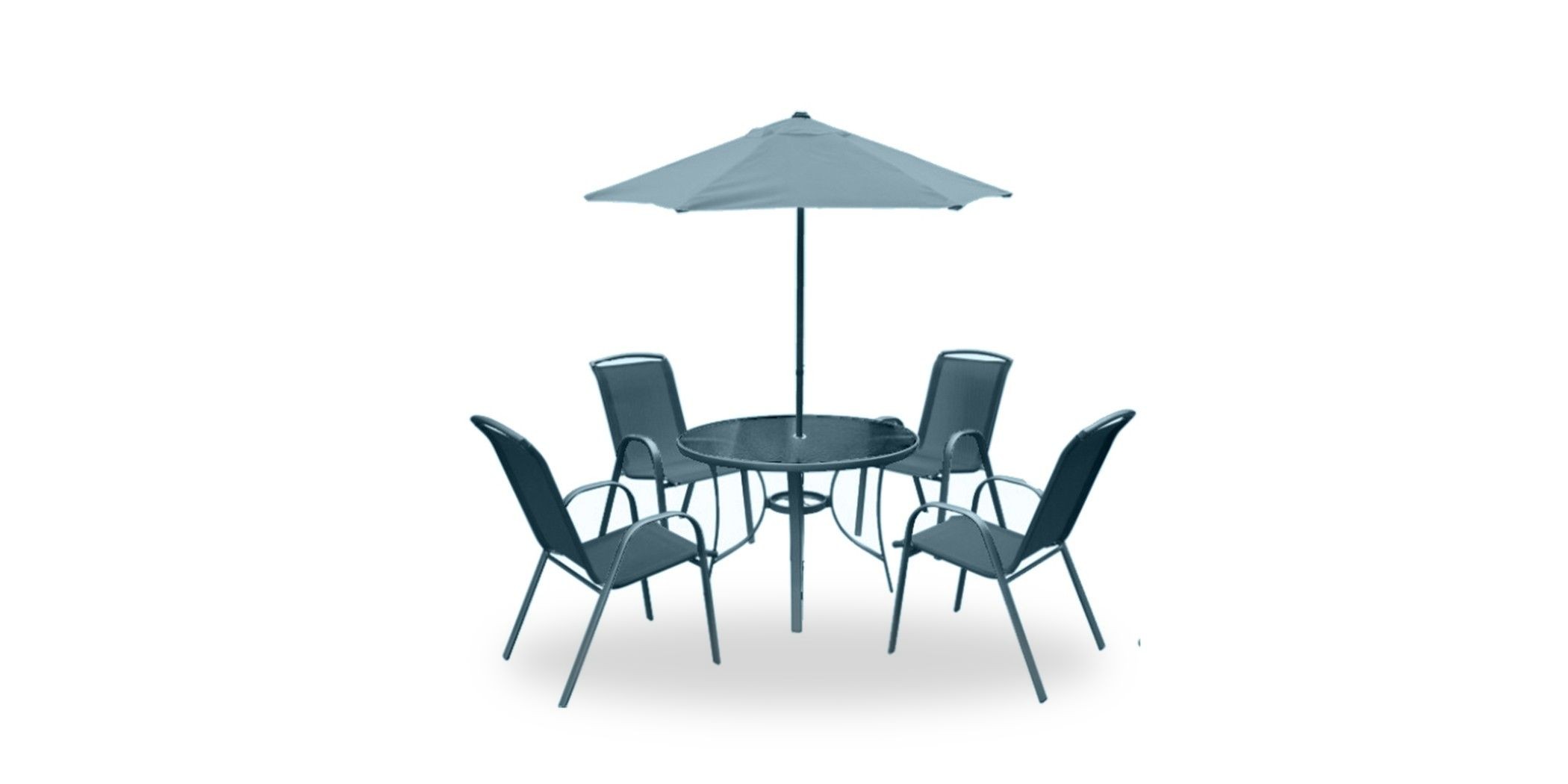 Textilene Table & 4 Chairs With Umbrella Grey