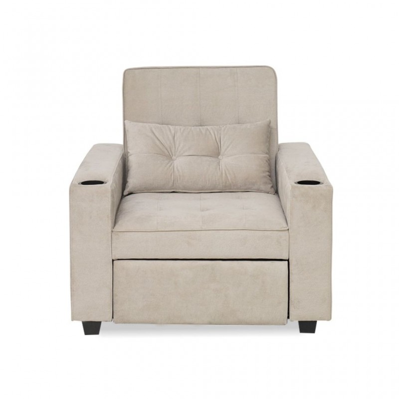 Pullout Chair W/2 Cupholder in Beige Col Fabric