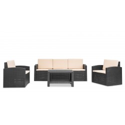 Sofia Sofa Set 3+1+1 With Coffee Table  Black & Beige