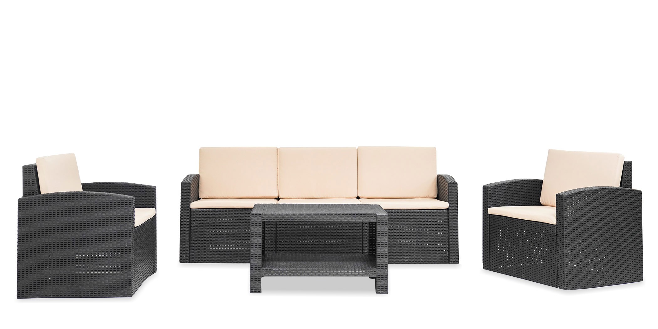 Sofia Sofa Set 3+1+1 With Coffee Table  Black & Beige