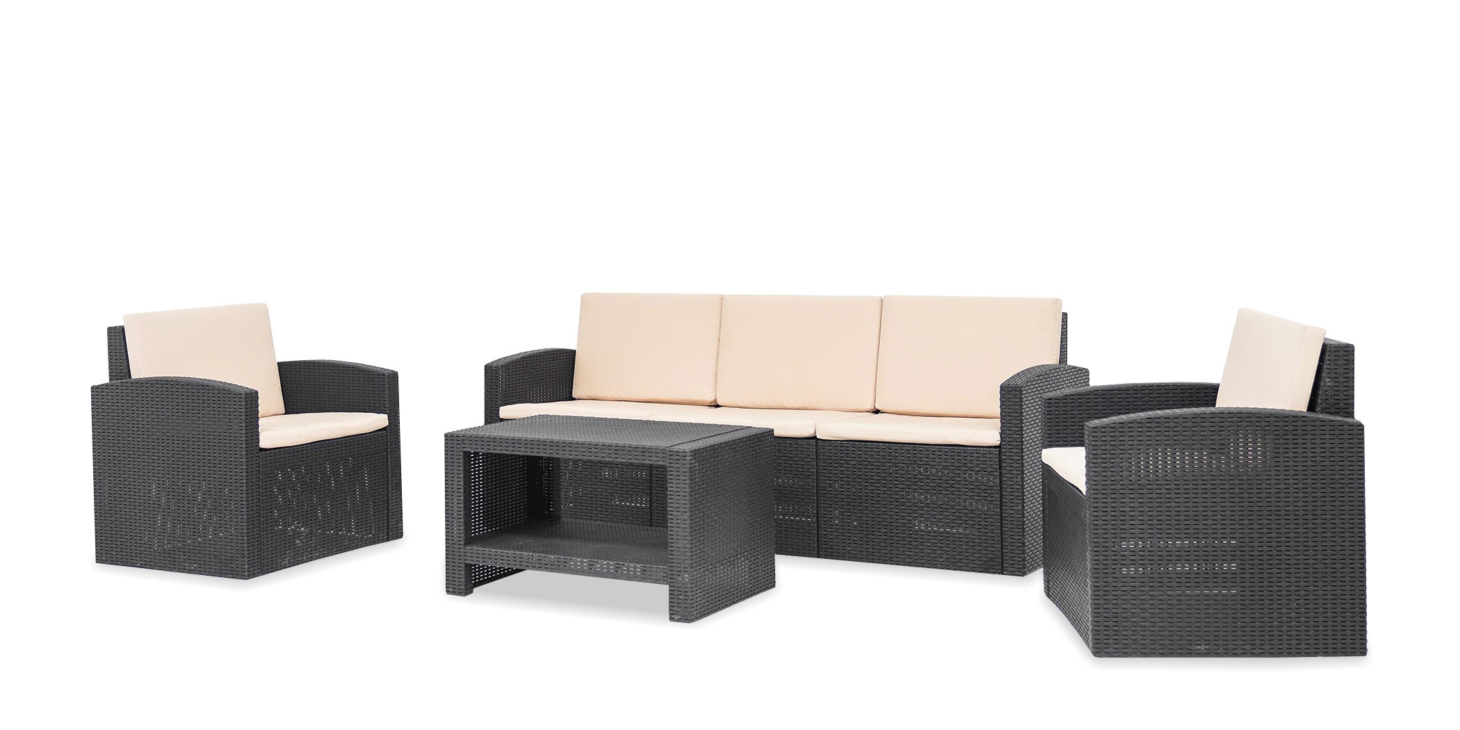 Sofia Sofa Set 3+1+1 With Coffee Table  Black & Beige