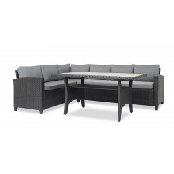 Fontana Corner With Table Black Rattan Dark