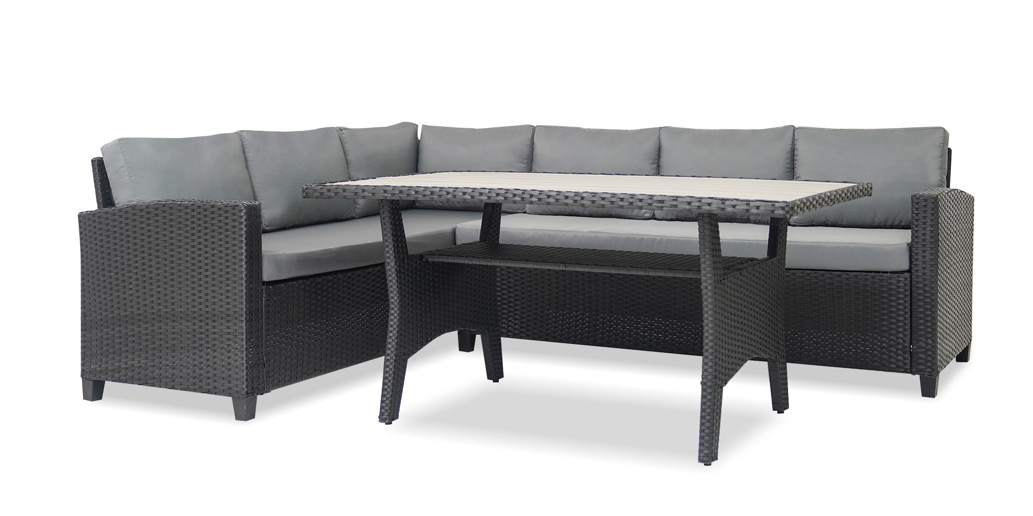 Fontana Corner With Table Black Rattan Dark