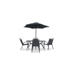 Doha Table & 6 Chairs With Umbrella Grey